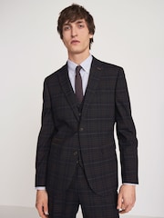 Navy/Tan Slim Fit Check Suit: Jacket - Image 1 of 10
