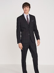Navy/Tan Slim Fit Check Suit: Jacket - Image 2 of 10
