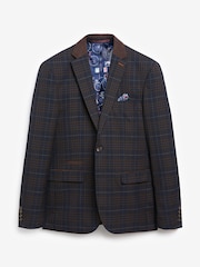 Navy/Tan Slim Fit Check Suit: Jacket - Image 6 of 10