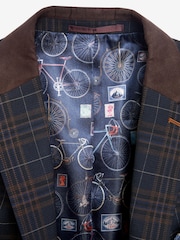 Navy/Tan Slim Fit Check Suit: Jacket - Image 7 of 10