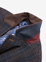 Navy/Tan Slim Fit Check Suit: Jacket - Image 8 of 10