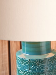 Pacific Teal Blue Sidra Aquamarine Stoneware Etch Detail Table Lamp - Image 2 of 6