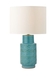 Pacific Teal Blue Sidra Aquamarine Stoneware Etch Detail Table Lamp - Image 5 of 6