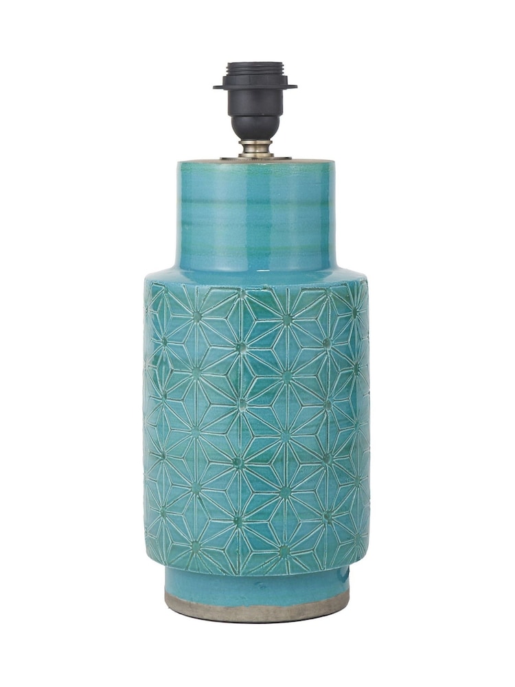 Pacific Teal Blue Sidra Aquamarine Stoneware Etch Detail Table Lamp - Image 6 of 6