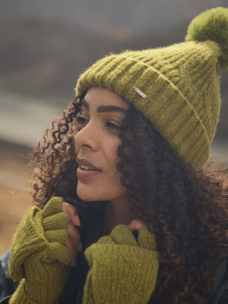 Weird Fish Green Blagdon Sparkle Bobble Hat - Image 1 of 6 Weird Fish Green Blagdon Sparkle Bobble Hat - Image 1 of 6
