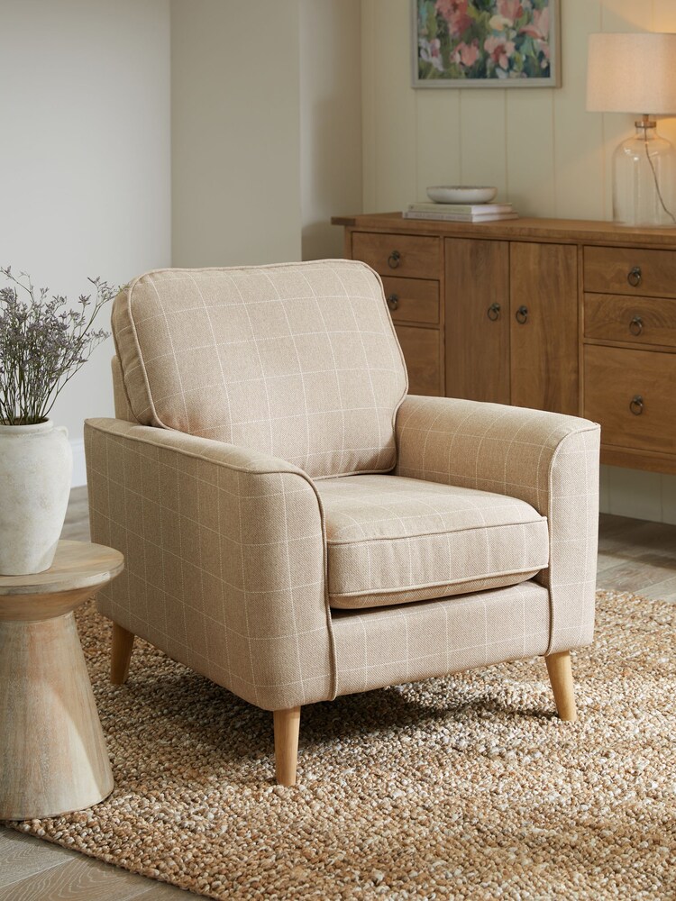 Tweedy Check Lawson Mid Natural, Oak Effect Leg Stamford Armchair - Image 1 of 7