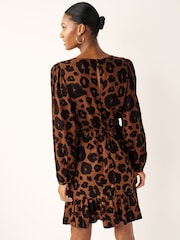 Brown Long Sleeve Mini V-Neck Dress - Image 3 of 6