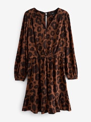 Brown Long Sleeve Mini V-Neck Dress - Image 5 of 6