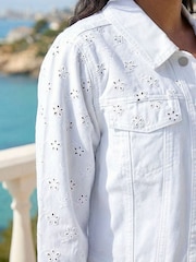 Roman White Cotton Blend Broderie Sleeve Jacket - Image 4 of 5