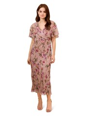 Adrianna Papell Pink Floral Metallic Crinkle Dress - Image 1 of 6