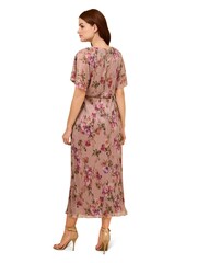 Adrianna Papell Pink Floral Metallic Crinkle Dress - Image 2 of 6