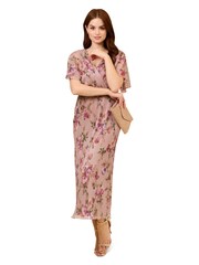 Adrianna Papell Pink Floral Metallic Crinkle Dress - Image 3 of 6