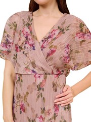 Adrianna Papell Pink Floral Metallic Crinkle Dress - Image 4 of 6