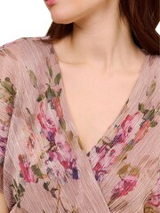 Adrianna Papell Pink Floral Metallic Crinkle Dress - Image 5 of 6