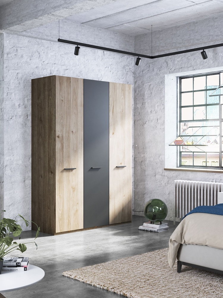 Wiemann Oak Jenson Wood and Matt Semi Fitted Triple Wardrobe - Image 1 of 2