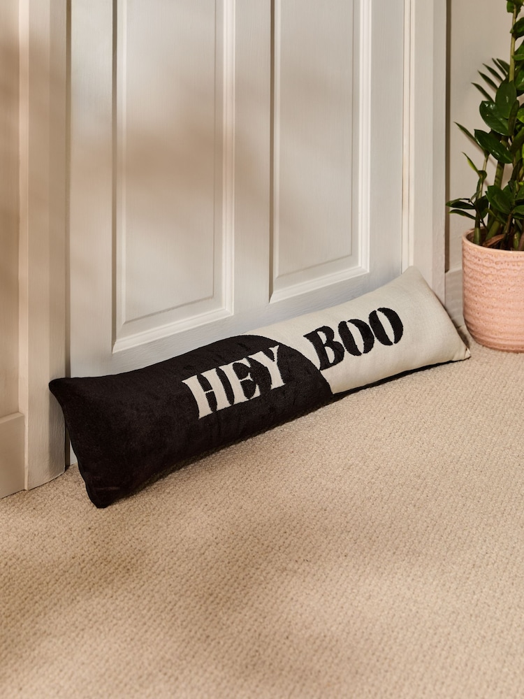 Black/White Hey Boo Halloween Draught Excluder - Image 1 of 5 Black/White Hey Boo Halloween Draught Excluder - Image 1 of 5