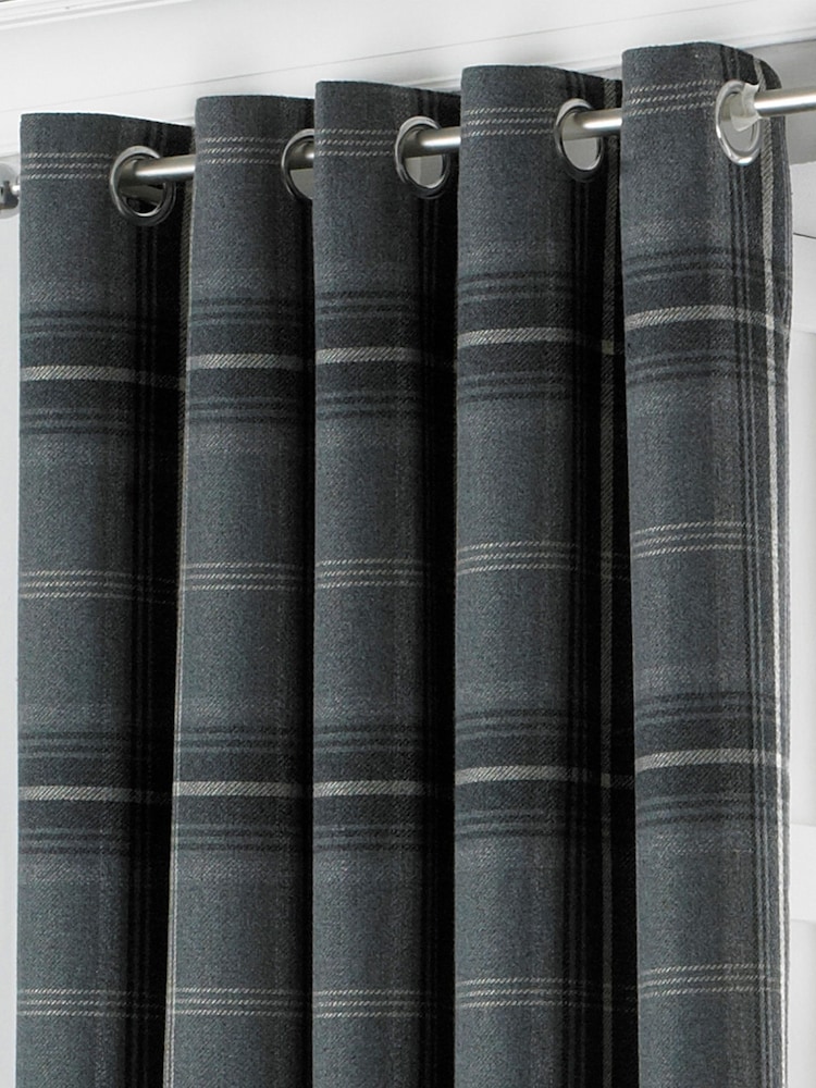 Riva Paoletti Grey Aviemore Tartan Faux Wool Eyelet Curtains - Image 1 of 3