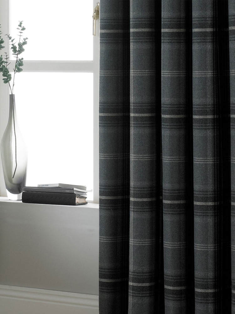 Riva Paoletti Grey Aviemore Tartan Faux Wool Eyelet Curtains - Image 2 of 3