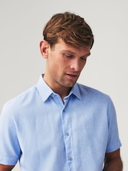 Light Blue Textured Linen Blend Shirt - Image 2 of 7