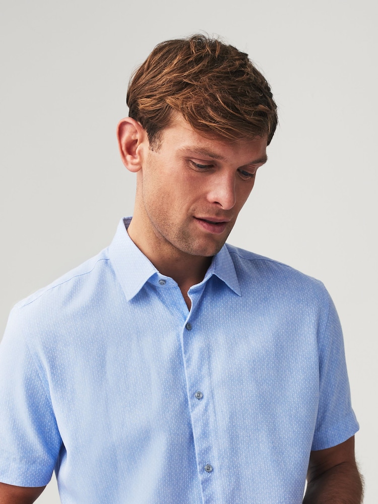 Light Blue Textured Linen Blend Shirt - Image 2 of 7