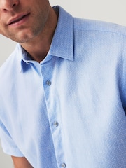 Light Blue Textured Linen Blend Shirt - Image 4 of 7