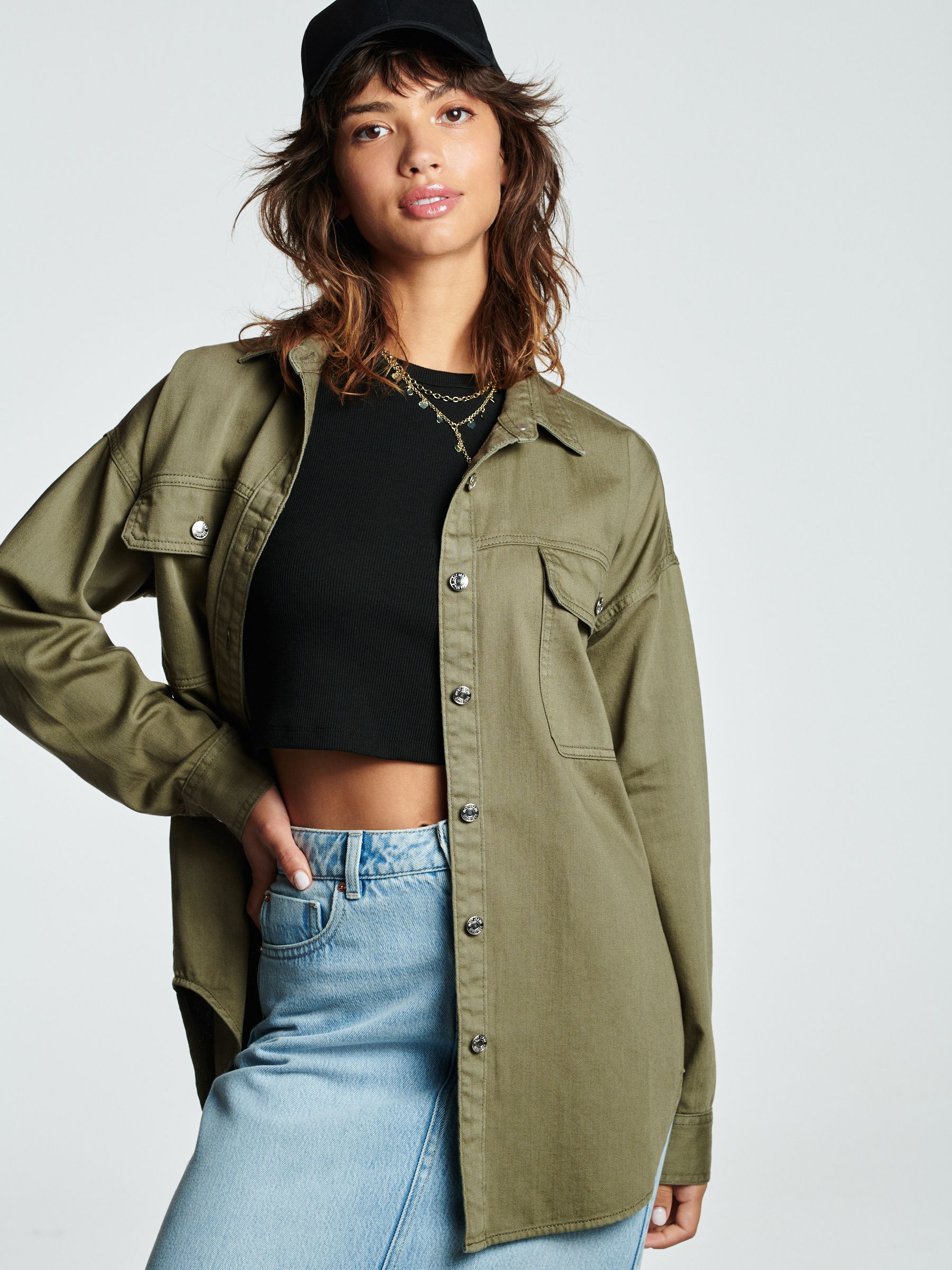 Buy Khaki Green Oversized Denim Shirt from Next Luxembourg