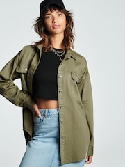 Kaki zelena - Oversized denim 100% bombaž srajce - Slika 1 iz 7