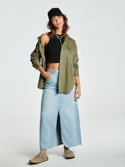 Kaki zelena - Oversized denim 100% bombaž srajce - Slika 2 iz 7