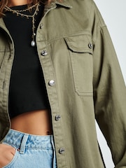Kaki zelena - Oversized denim 100% bombaž srajce - Slika 4 iz 7