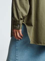 Kaki zelena - Oversized denim 100% bombaž srajce - Slika 5 iz 7