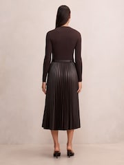 Forever New Brown Gianna Faux Leather Pleated Midi Dress - Image 2 of 4