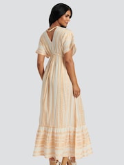 Gold - South Beach 100% Cotton Metallic Jacquard V-Neck Maxi Dress - Bild 2 von 5
