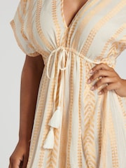 Gold - South Beach 100% Cotton Metallic Jacquard V-Neck Maxi Dress - Bild 4 von 5