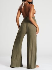 South Beach Green Crinkle Vicose Wide Leg Trousers - Image 2 of 4