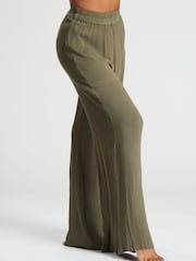 South Beach Green Crinkle Vicose Wide Leg Trousers - Image 3 of 4