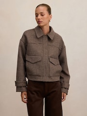 Forever New Brown Kaylee Check Cropped Jacket - Image 1 of 5