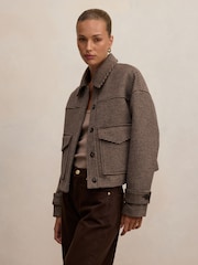 Forever New Brown Kaylee Check Cropped Jacket - Image 4 of 5