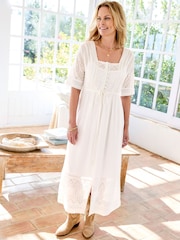 Cotton Traders White Broiderie Maxi Dress - Image 1 of 4