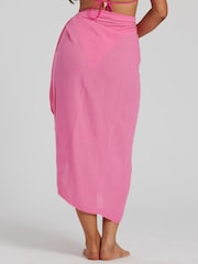 South Beach Pink Crinkle Viscose Fringed Sarong - Image 2 of 4