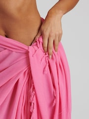 South Beach Pink Crinkle Viscose Fringed Sarong - Image 3 of 4