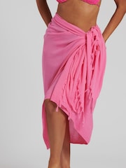 South Beach Pink Crinkle Viscose Fringed Sarong - Image 4 of 4