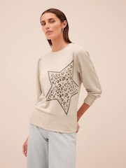 Neutral Star Cosy Lightweight Soft Touch Sleeve Detail Crew Neck Jumper - Image 1 of 4