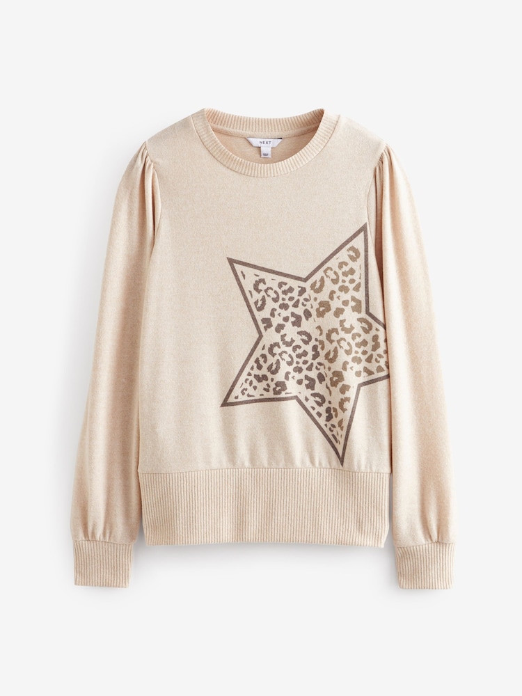 Neutral Star Cosy Lightweight Soft Touch Sleeve Detail Crew Neck Jumper - Image 4 of 4