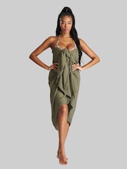 South Beach Green Crinkle Viscose Fringed Sarong - Image 3 of 4