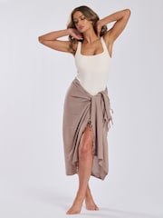 South Beach Mink Crinkle Viscose Fringed Sarong - Image 3 of 5