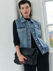 Mid Blue Sleeveless Denim Gilet Jacket - Image 1 of 6