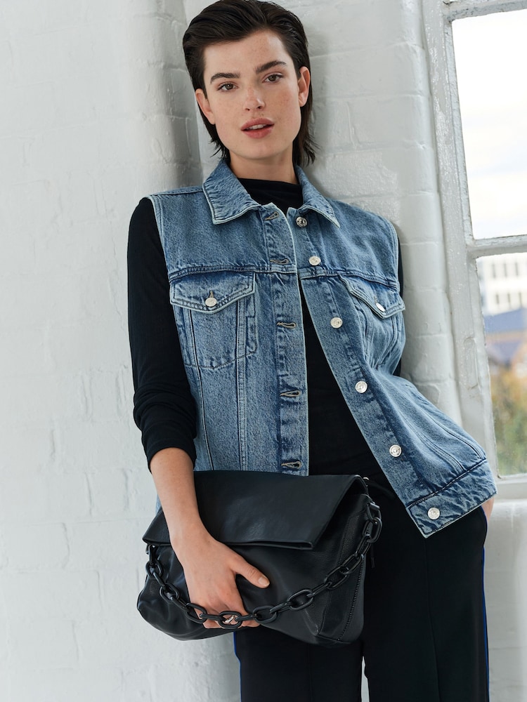Mid Blue Sleeveless Denim Gilet Jacket - Image 1 of 6