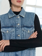 Mid Blue Sleeveless Denim Gilet Jacket - Image 4 of 6