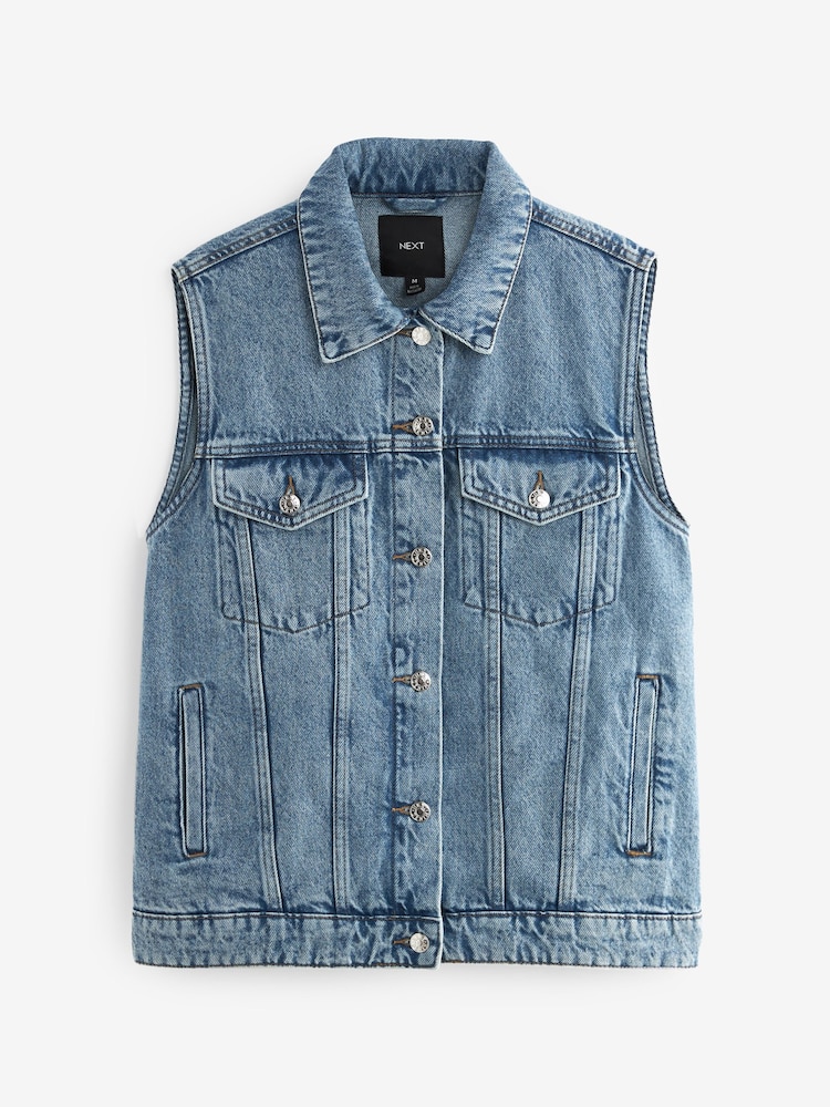 Mid Blue Sleeveless Denim Gilet Jacket - Image 5 of 6