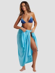 South Beach Blue Crinkle Viscose Fringed Sarong - Image 1 of 5